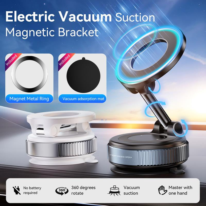 Upgraded Magnetic Phone Holder,Unpowered Version 360° Rotatable Adjustable and Foldable Magnetic & Vacuum Adsorption Car Holder, No Noise for Iphone & Android
