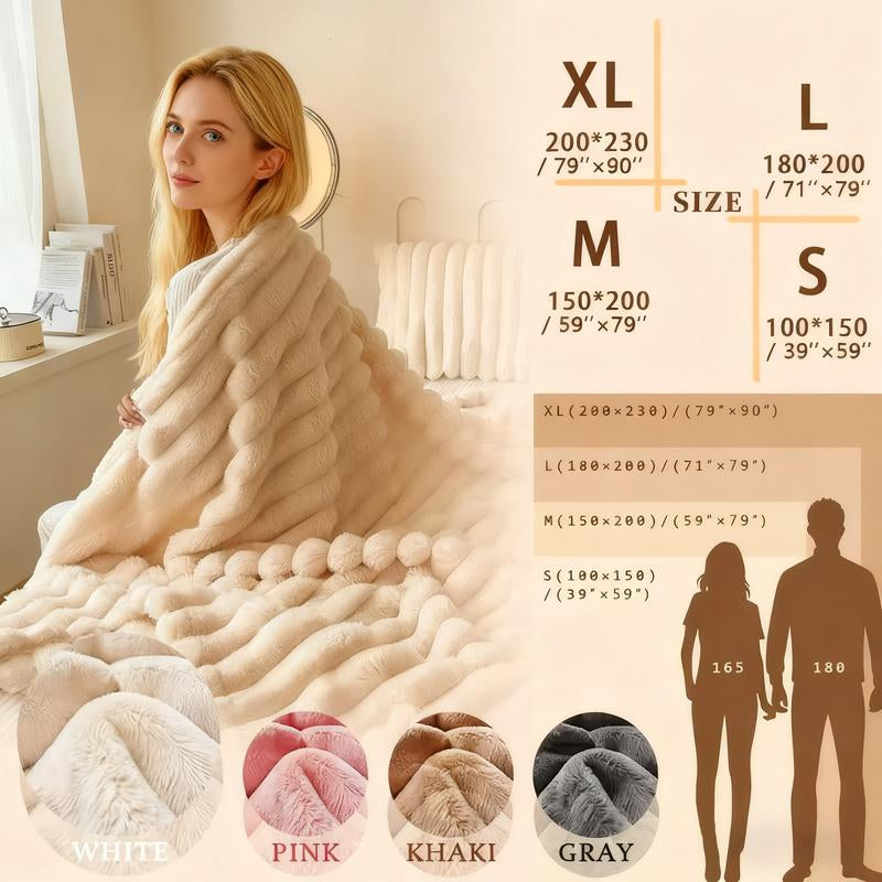 UFIST Luxurious Faux Rabbit Fur Throw Blanket - Ultra-Soft Warm Cozy Bedspread, Multi-Color Contemporary Rabbit Light Beige Texture for Couch, Bed, Travel - All-Season Christmas Gift Bedspread