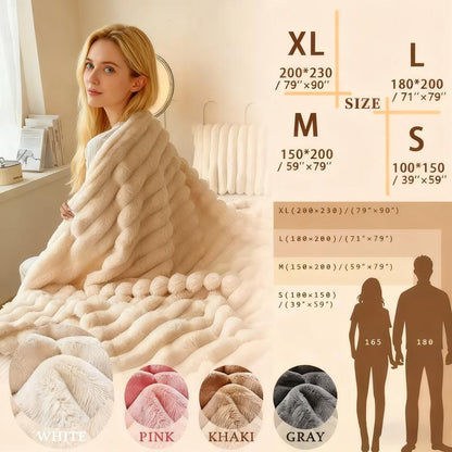 UFIST Luxurious Faux Rabbit Fur Throw Blanket - Ultra-Soft Warm Cozy Bedspread, Multi-Color Contemporary Rabbit Light Beige Texture for Couch, Bed, Travel - All-Season Christmas Gift Bedspread